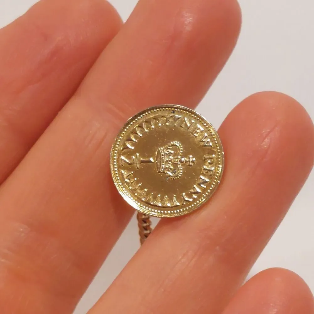 Tie Tack Pin Made With British 1/2 New Penny coin from 1971.